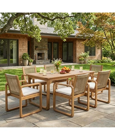 Asagikoiai 7-Piece Acacia Wood Outdoor Dining Set with Rope Chairsand Weather-Resistant Cushions