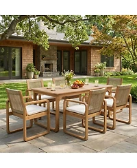 Asagikoiai 7-Piece Acacia Wood Outdoor Dining Set with Rope Chairsand Weather-Resistant Cushions