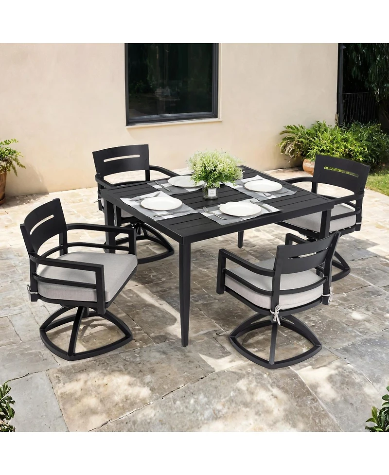 Asagikoiai Modern 5-Piece Outdoor Patio Dining Set with Aluminum Table and Sunbrella Swivel Chairs