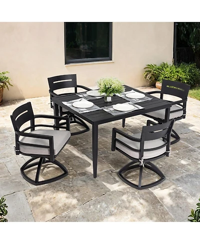 Asagikoiai Modern 5-Piece Outdoor Patio Dining Set with Aluminum Table and Sunbrella Swivel Chairs