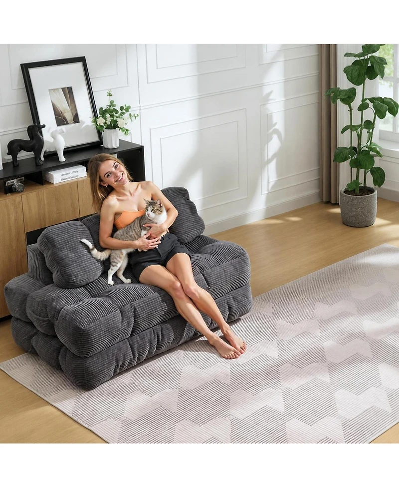 homfan 3-in-1 Folding Sofa Bed - Foldable Mattress with Pillow and Back Support, Portable Floor Sofa for Living Room or Bedroom, No Assembly