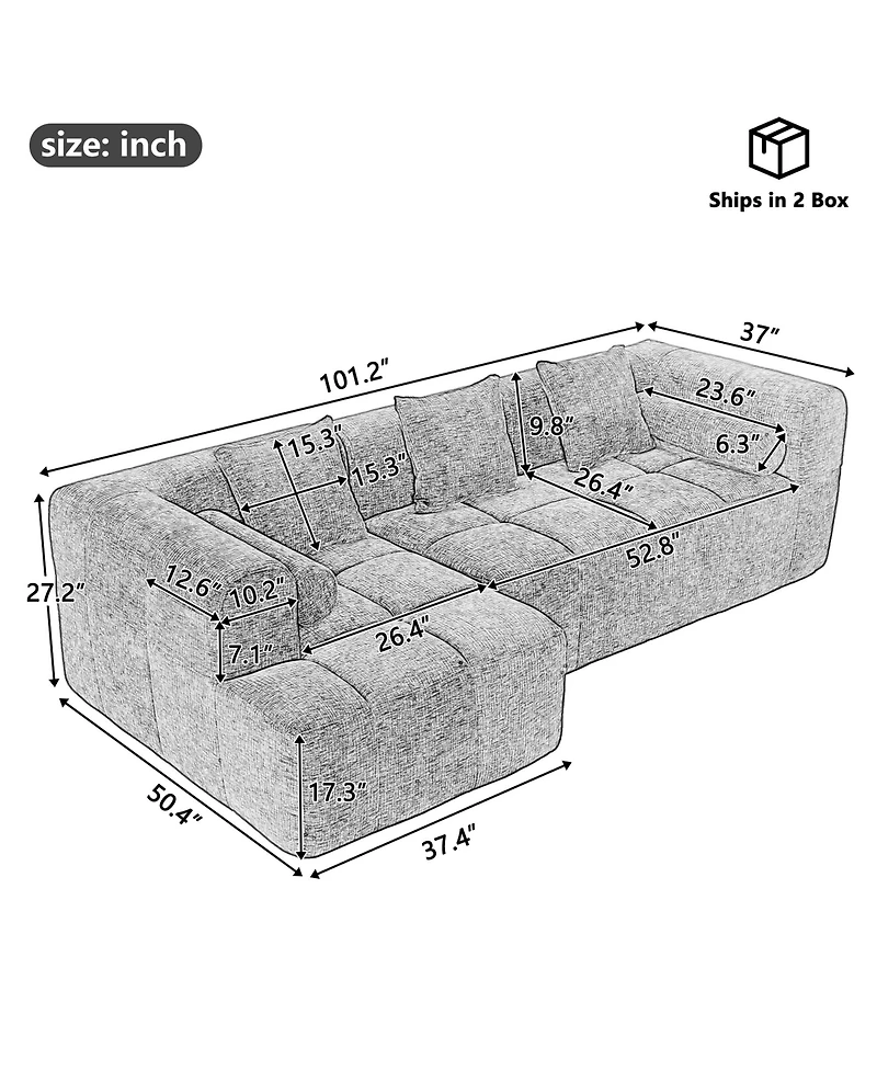 Clihome Combined Sofa Sectional Sofa with Deep Seating and Side Pockets