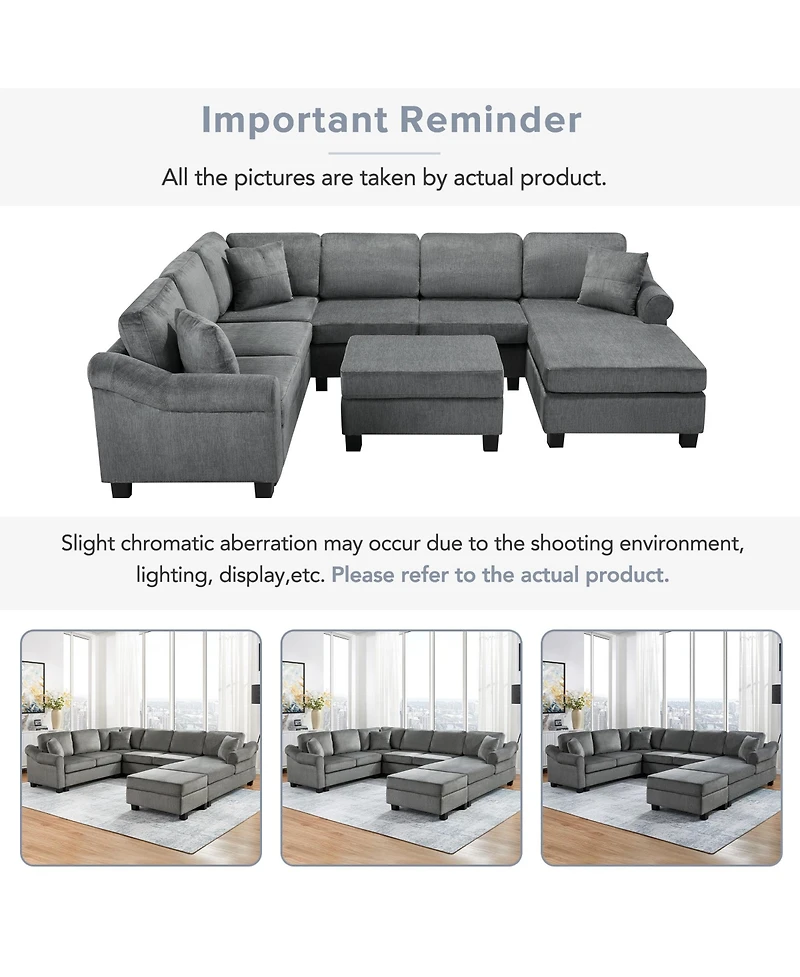 Clihome Sectional Sofa U-shaped Sofa with Movable Storage Ottoman