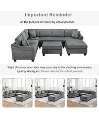 Clihome Sectional Sofa U-shaped Sofa with Movable Storage Ottoman