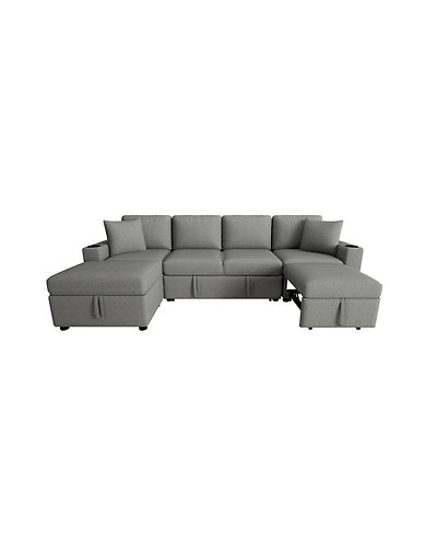 Clihome Sectional Sofa Bed L-shaped Sofa with Movable Storage Ottoman