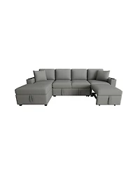 Clihome Sectional Sofa Bed L-shaped Sofa with Movable Storage Ottoman