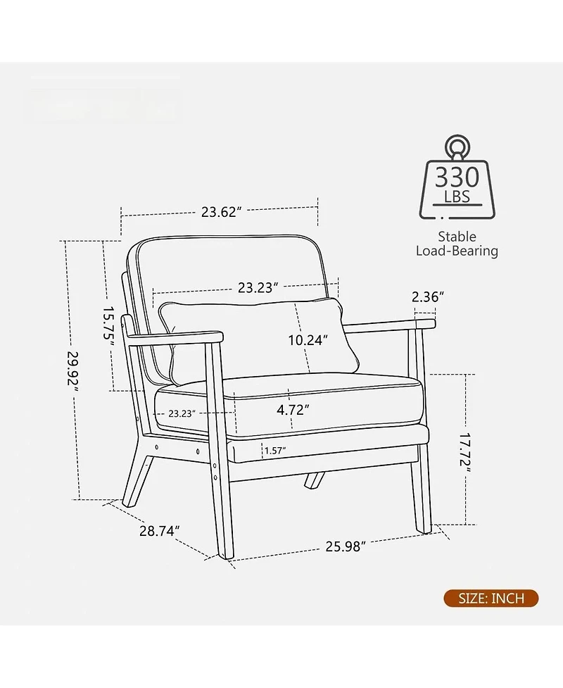 Streamdale Furniture Mid-Century Modern Lounge Chair with Lumbar Pillow and Wood Armrests