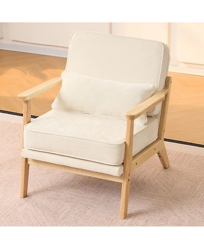 Streamdale Furniture Mid-Century Modern Lounge Chair with Lumbar Pillow and Wood Armrests
