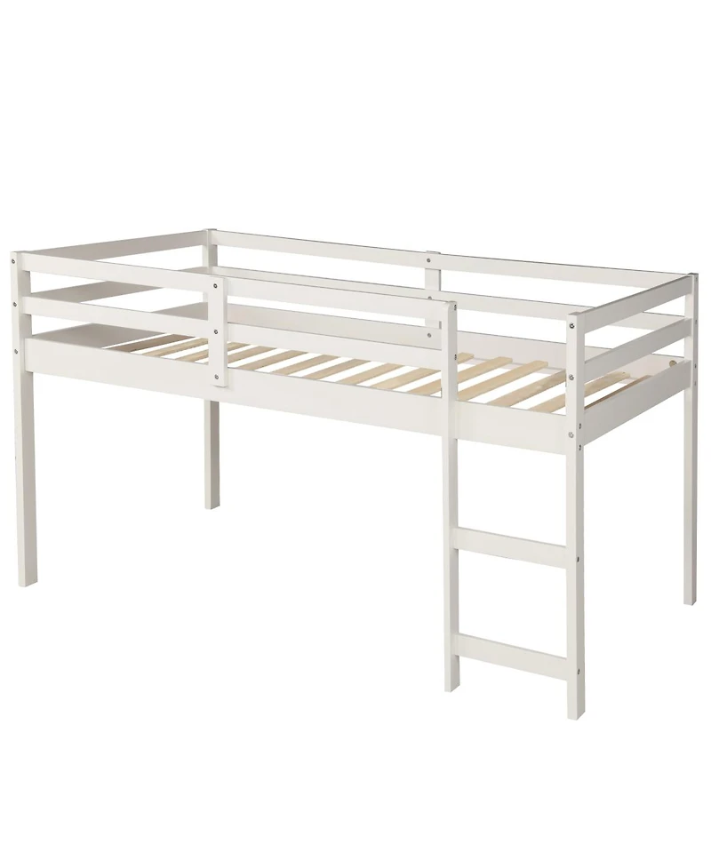 Streamdale Furniture Low Study Twin Loft Bed with Cabinet and Rolling Portable Desk