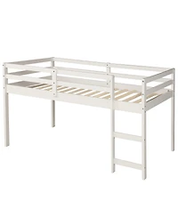 Streamdale Furniture Low Study Twin Loft Bed with Cabinet and Rolling Portable Desk