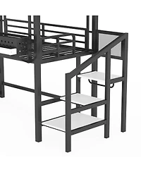 Streamdale Furniture Twin Loft Bed with Storage Stairs Wardrobe Usb Ports and Led Lights