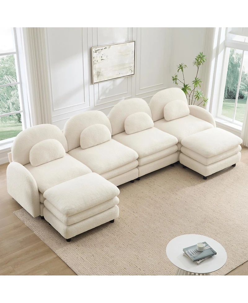 Streamdale Furniture Teddy Fabric 4-Seat Modular Cloud Sofa with 2 Ottomans