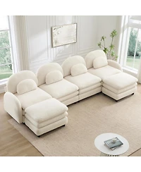 Streamdale Furniture Teddy Fabric 4-Seat Modular Cloud Sofa with 2 Ottomans