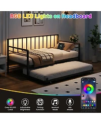 Streamdale Furniture Daybed with Led Lights Charging Station and Trundle