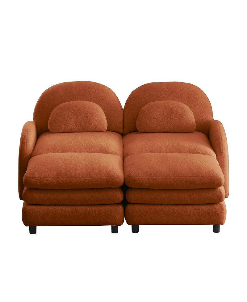 Streamdale Furniture Teddy Fabric 2-Seat Modular Sofa with Ottomans and Lumbar Pillows