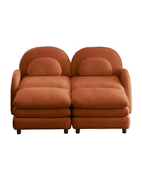 Streamdale Furniture Teddy Fabric 2-Seat Modular Sofa with Ottomans and Lumbar Pillows