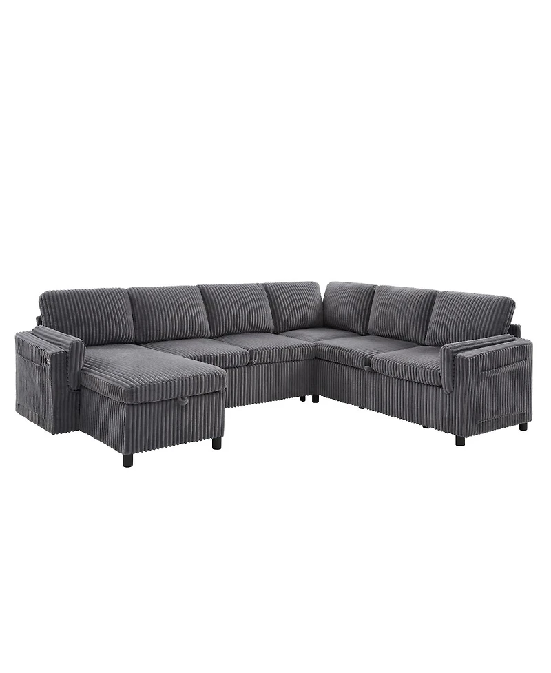 Streamdale Furniture 111'' U-Shaped Convertible Sectional Sofa Bed with Storage and Usb