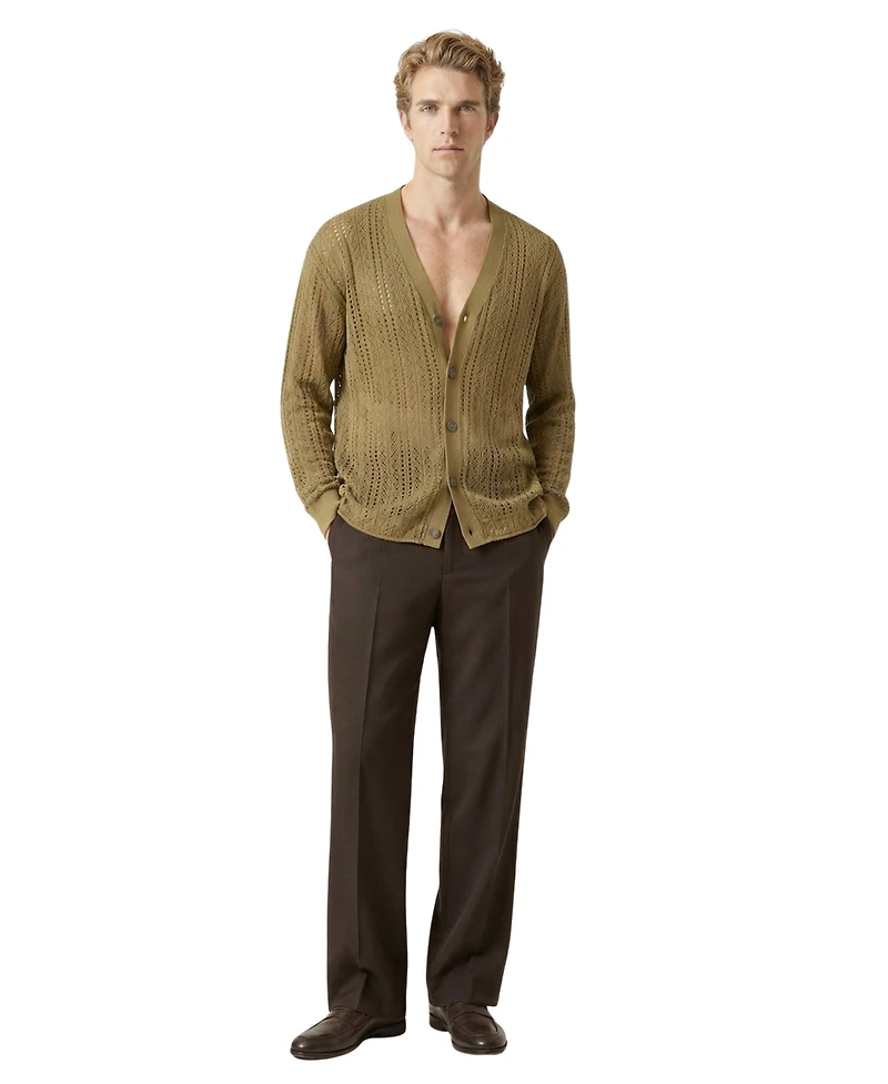 Modenaire Men's Open-Knit V-Neck Cardigan Sweater