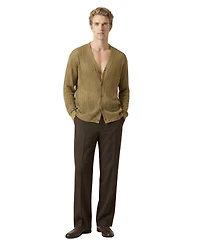 Modenaire Men's Open-Knit V-Neck Cardigan Sweater