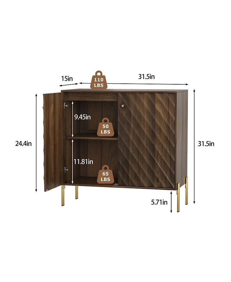 Boyel Living 31.5" Mid-Century Modern Sideboard Buffet Cabinet, Storage Console with Diagonal Wave Design for Living Room, Kitchen and Entryway