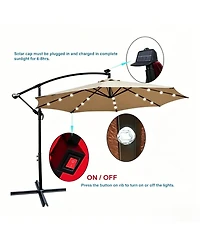 Yiortwo 10 Feet Patio Umbrella with Solar Lights, Crank Lift and Cross Base