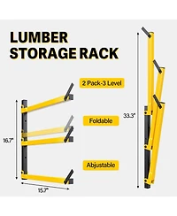 Xdovet Lumber Rack Wall Mounted Metal Folding 3-Level Heavy Duty Garage Organizer Wood Storage Indoor Outdoor 2 Pairs