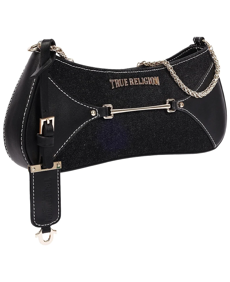 True Religion Women's Zip Top Denim Shoulder Bag