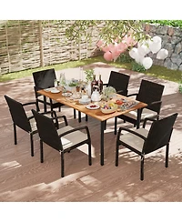 Slickblue Outdoor 7-Piece Dining Set with Acacia Wood Table and Cushions