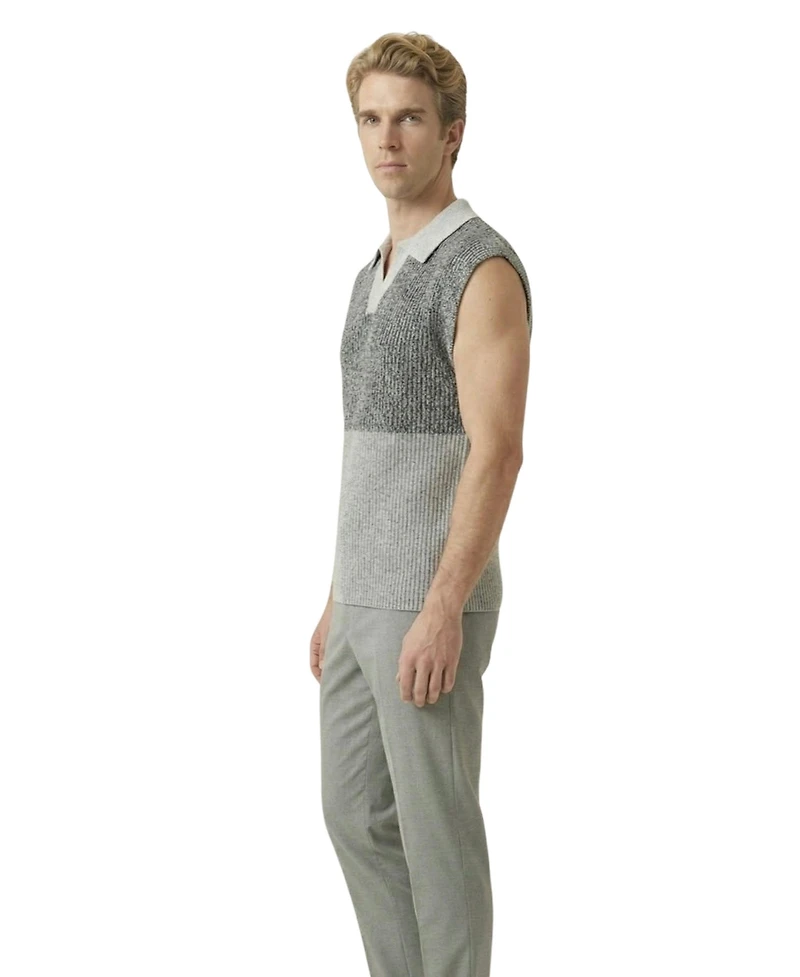 Modenaire Men's Colorblock Polo-Collar Knit Vest