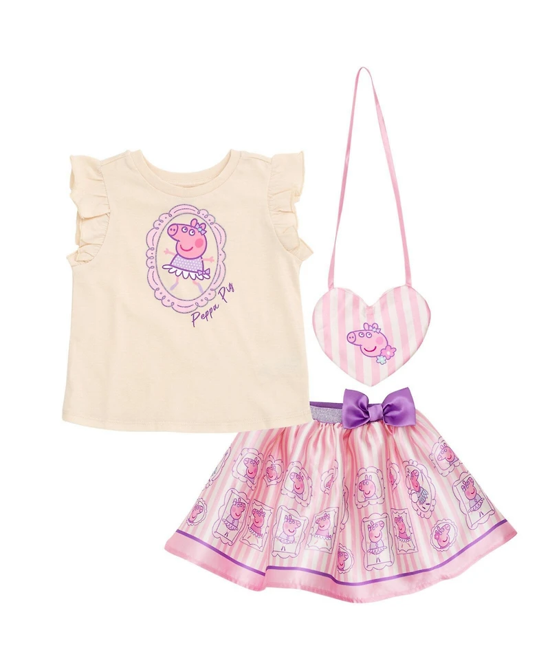 Peppa Pig Girls' 5-12 T-Shirt and Satin Skirt Set with Bag