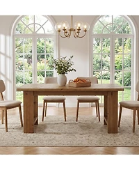 Tribesigns Farmhouse Dining Table, Solid Wood Kitchen Table for 4-6 People, Large Wooden Rectangular Dinner Tables