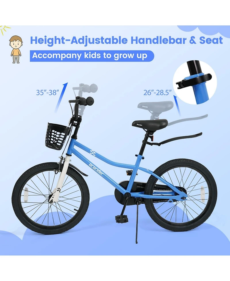 Mecale 20 Inch Kids Bike Adjustable with Kickstand and Storage Basket for Aged 8