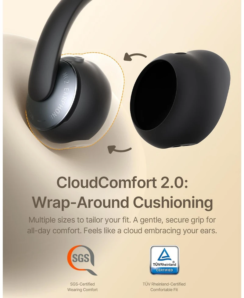 Baseus Bowie MC2 Open Ear Clip On Wireless Earbuds, Hi-Res Ldac Audio, 55H Battery, IP67 Waterproof