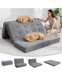 homfan 6" Tri-Fold Floor Mattress – Folding Chenille Sofa Bed, Twin Size Portable Mat for Camping or Guest