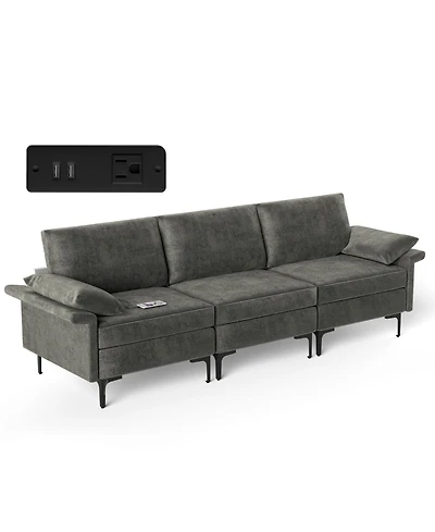 Slickblue 3 Seat Sectional Sofa with Metal Legs and Built-in Usb Charging Ports