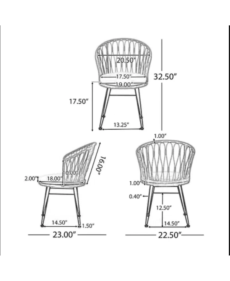 Clihome 2Pieces Dining Chairs Pe Rattan Metal Legs Patio Chairs