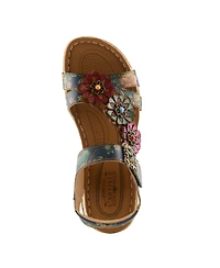 L'Artiste Women's Offcenter Ankle Strap Sandal with Painted Vamp