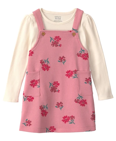 Carter's Toddler Girls' 2T-5T Floral French Terry Long-Sleeve Top and Jumper Dress, 2-Piece Set