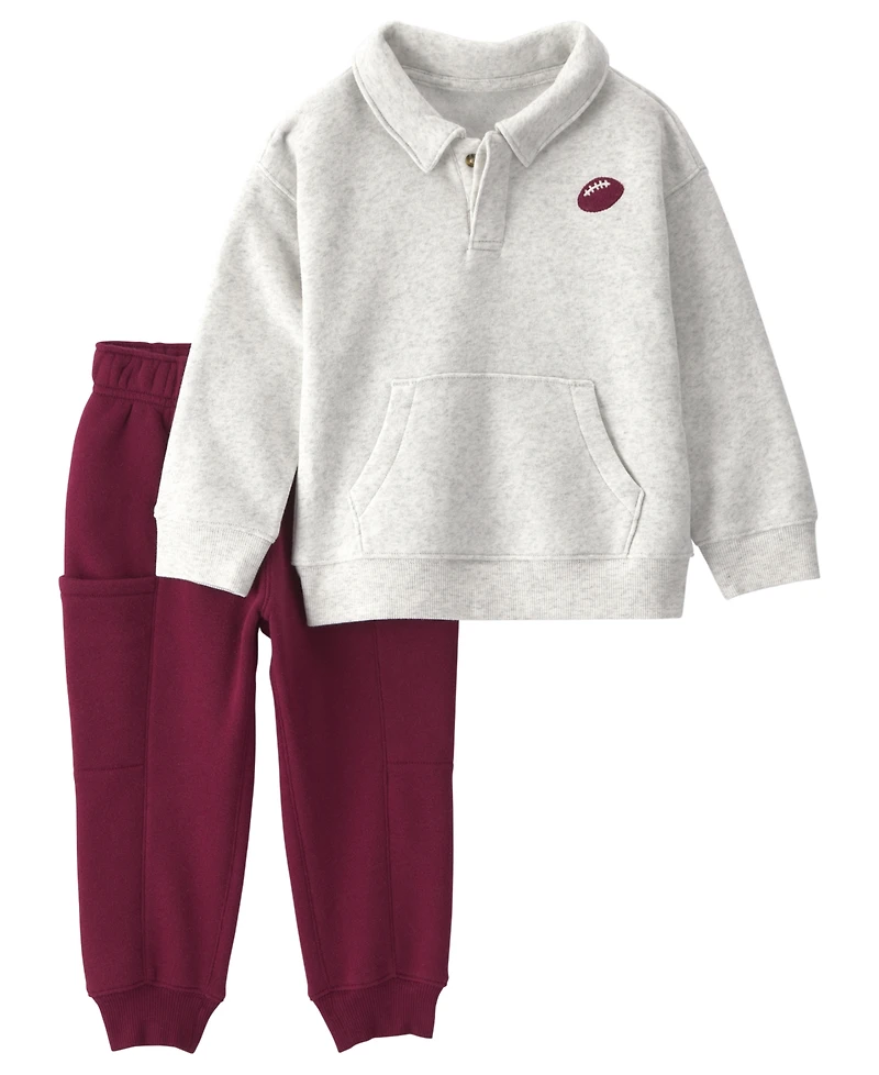 Carter's Toddler Boys' 2T-5T Football Fleece Henley Sweatshirt and Jogger Pants, 2-Piece Set