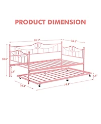 homfan Metal Daybed Frame with Pull-Out Trundle and Steel Slat Support - Versatile Multi-functional Sofa Bed for Guest Room and Modern Living Spaces