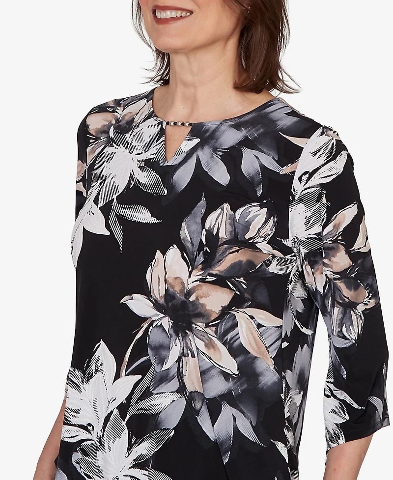 Alfred Dunner Petite Watercolor Floral Printed Top