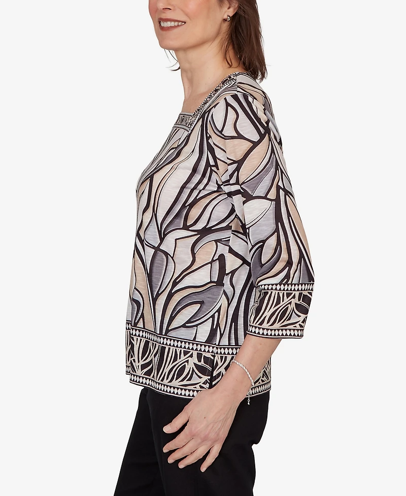 Alfred Dunner Petite Stained Glass Border Trim Top