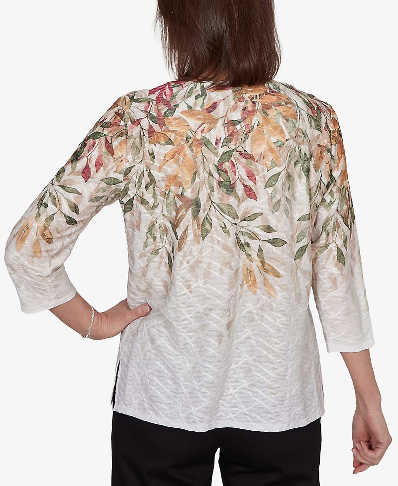 Alfred Dunner Petite Autumn Leaves Braided Neck Top