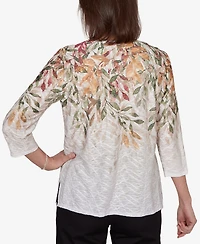 Alfred Dunner Petite Autumn Leaves Braided Neck Top