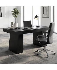homfan Mid-Century Executive Desk – Double Trapezoid Base, Wood Computer Desk for Home Office or Conference