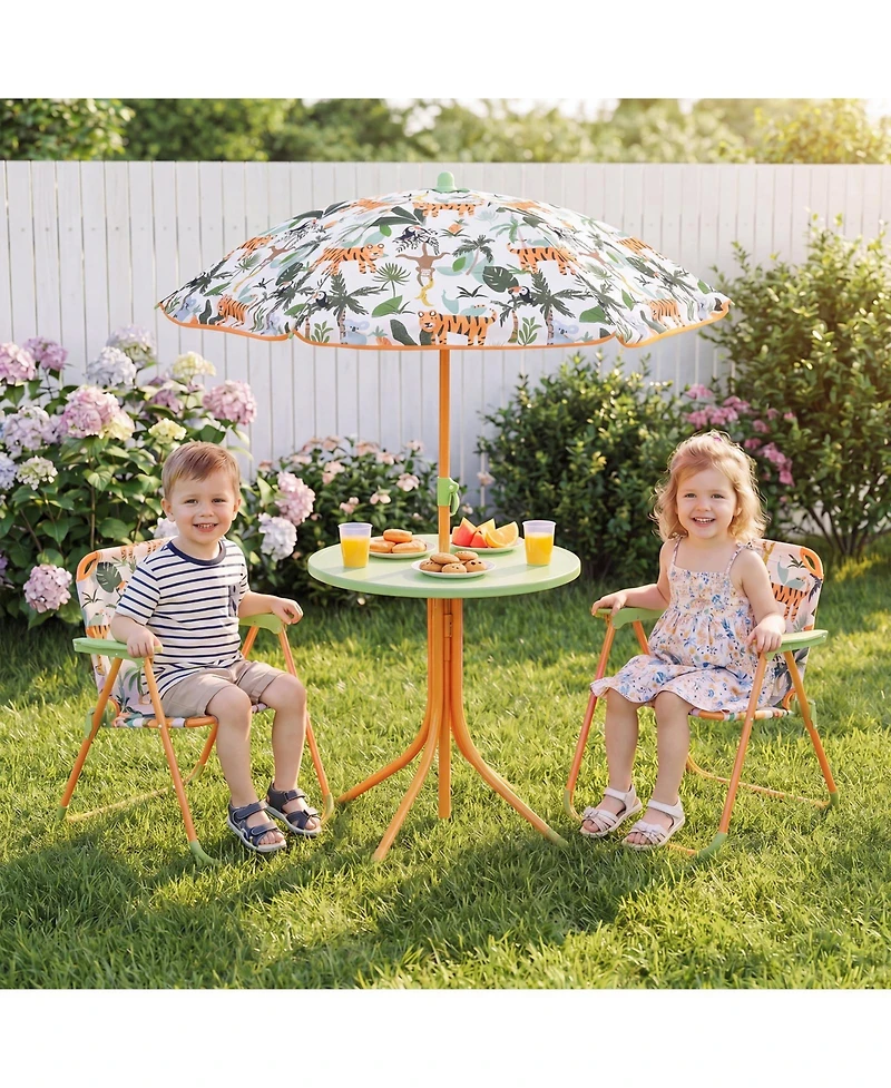 Gymax Kid's Picnic Table Outdoor Table and Chair Set 2 Folding Chairs and Adjustable Umbrella