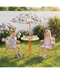 Gymax Kid's Picnic Table Outdoor Table and Chair Set 2 Folding Chairs and Adjustable Umbrella
