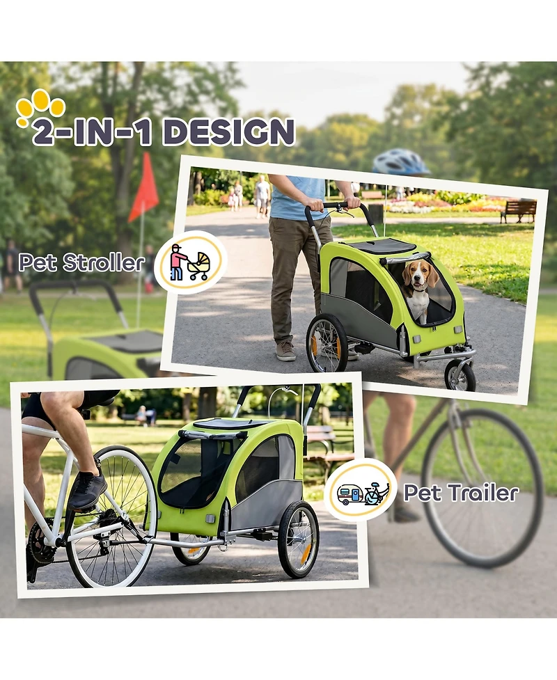 Aosom Pet Stroller with Canopy Storage Pockets Adjustable Handlebar, Green