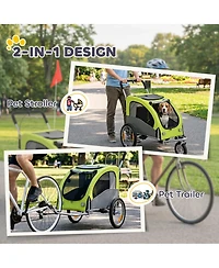 Aosom Pet Stroller with Canopy Storage Pockets Adjustable Handlebar, Green