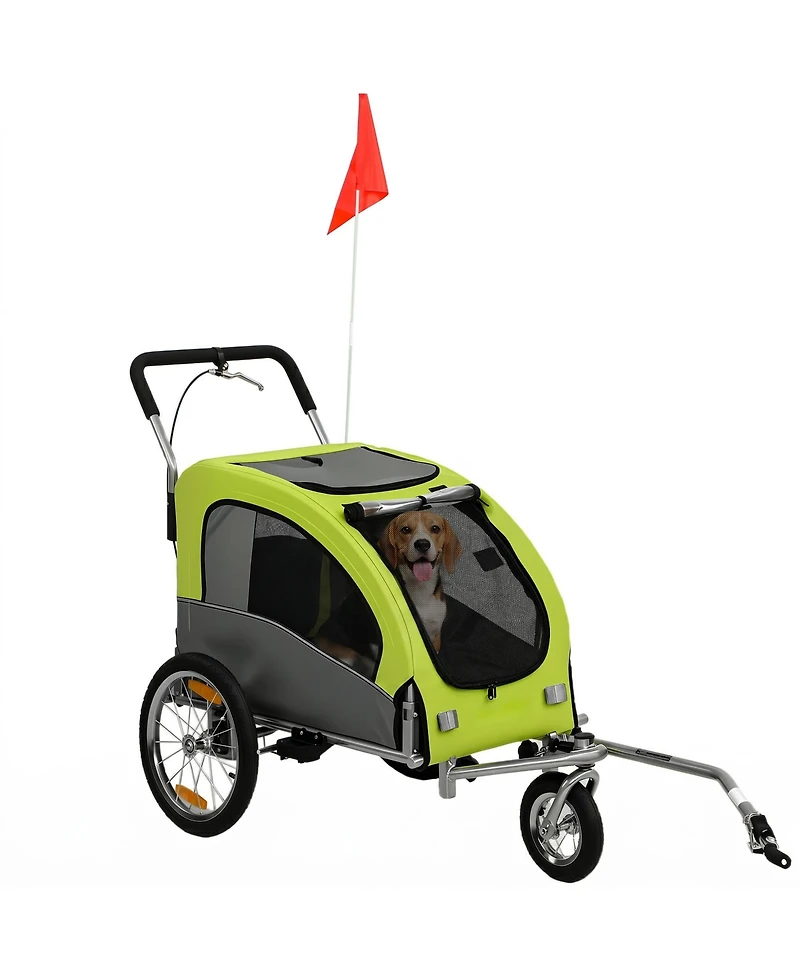 Aosom Pet Stroller with Canopy Storage Pockets Adjustable Handlebar, Green